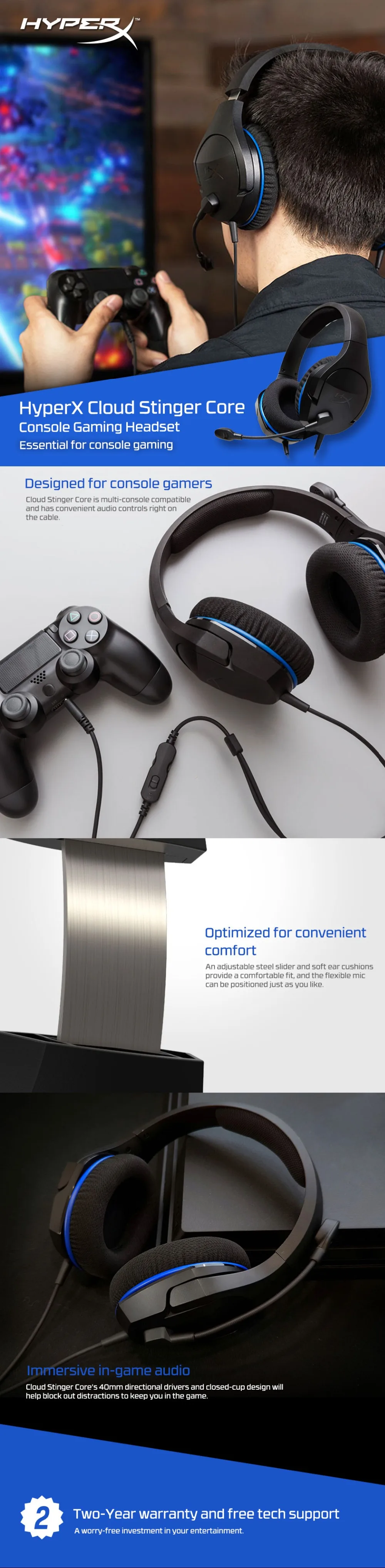 Оригинальная игровая гарнитура kingston HyperX Cloud Stinger Core с микрофоном для PS4