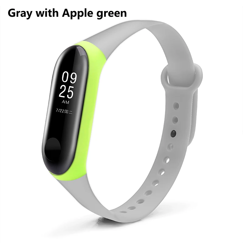 Gray apple green BOORUI mi band 3 ремешка двойной цвет mi band 3 Аксессуары pulseira mi band 3 сменный силиконовый ремешок для xiaomi mi3 - Цвет: Gray apple green