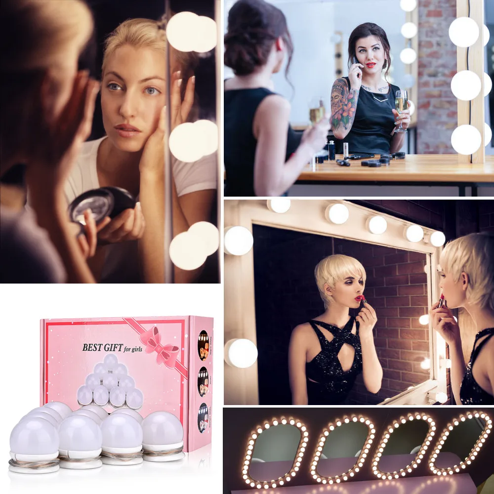 

Led Vanity Mirror Makeup Light Bulbs Kit 30 Kinds of Brightness Hollywood Dressing Table Cosmetics Dimmable Wall Lamp 10 Bulbs