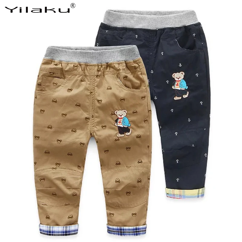 Yilaku/Одежда для мальчиков Хлопковые детские длинные брюки с рисунком медведя