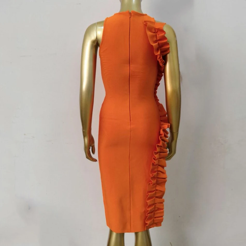2019 летнее женское Бандажное платье Vestidos оранжевая Майка сексуальное без рукавов