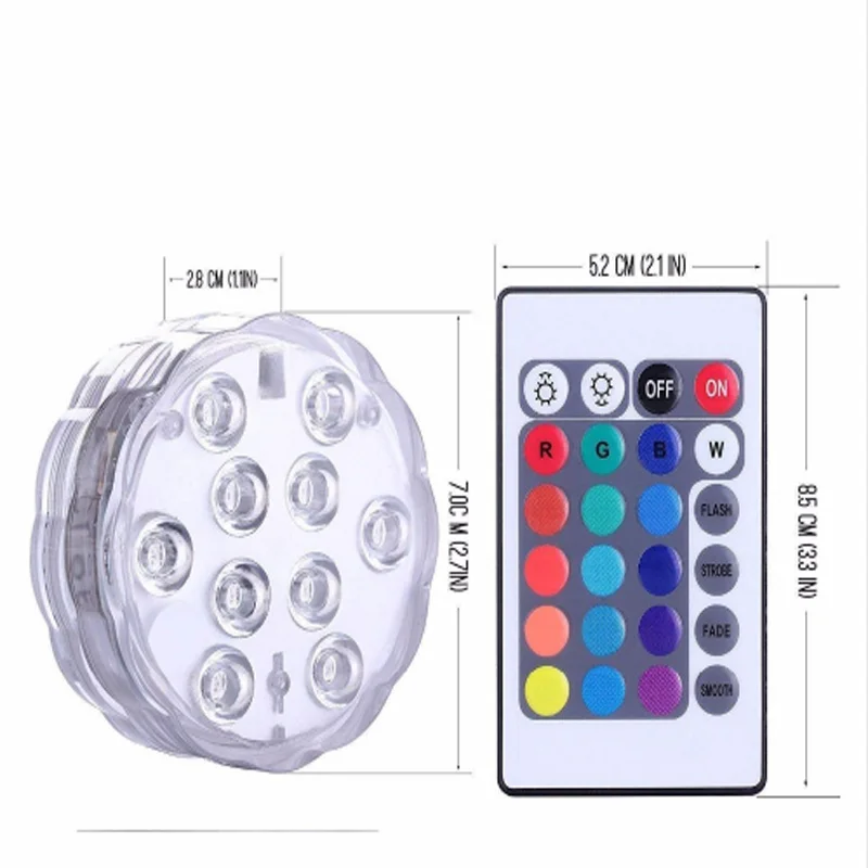 Светодиодный подводный ночник RGB 10 16 цветов аккумулятор + 24-клавишный