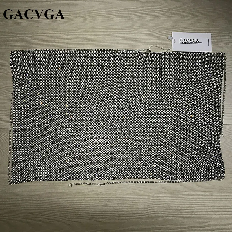 Женский укороченный топ с кристаллами GACVGA черный металлический Топ без косточек
