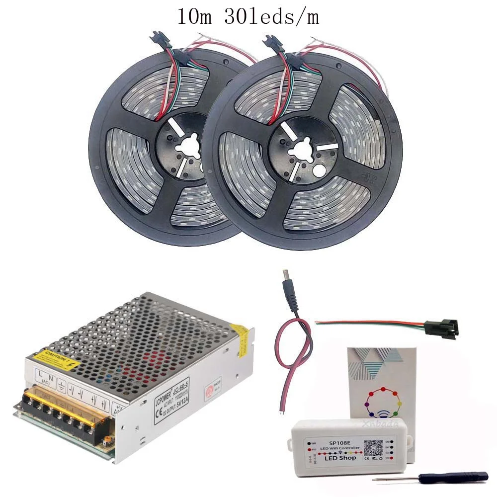 changeable 5 м 10 м 15 м 20 м WS2812B WS2812 30 светодиодов/м 60 светодиодов/м RGB Светодиодная лента, SP108E wifi RGB Led контроллер DC5V комплект адаптера питания - Испускаемый цвет: changeable