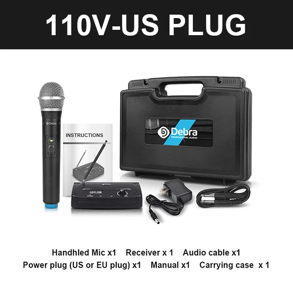 With Handheld Mic-US Debra мини V-100 VHF беспроводной микрофон микрофонная система с портативный чехол с ручной или петличный и Heatset для караоке - Цвет: With Handheld Mic-US