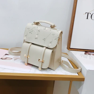 Beige Милый кружевной Однотонный женский рюкзак с вышивкой, новинка, летний декоративный рюкзак с ремнем, рюкзак для колледжа W353 - Цвет: Beige