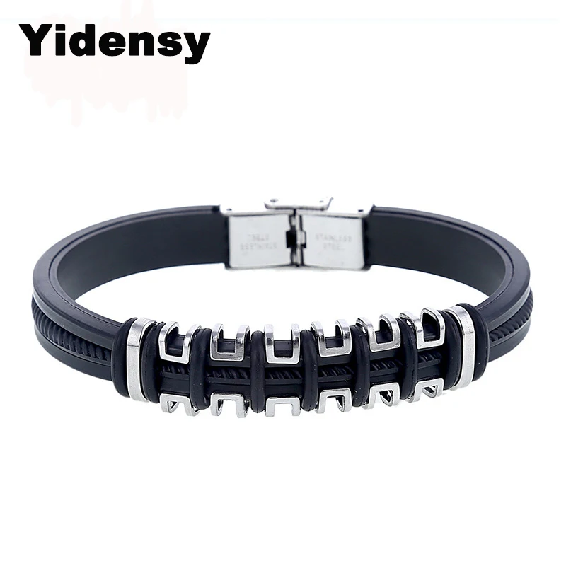 Черные силиконовые браслеты Yidensy в стиле панк, браслеты из нержавеющей стали, мужские ювелирные изделия на день рождения, подарки