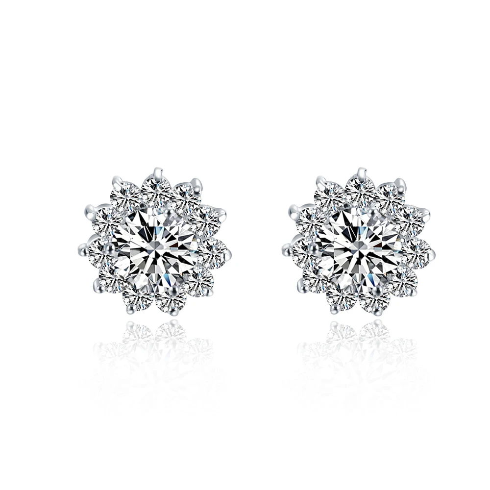 

1CT/ Piece A-OK High Quality Sunflower Design SONA Simulate Diamonds Stud Earrings Genuine Sterling Silver Earrings Pt950 Print