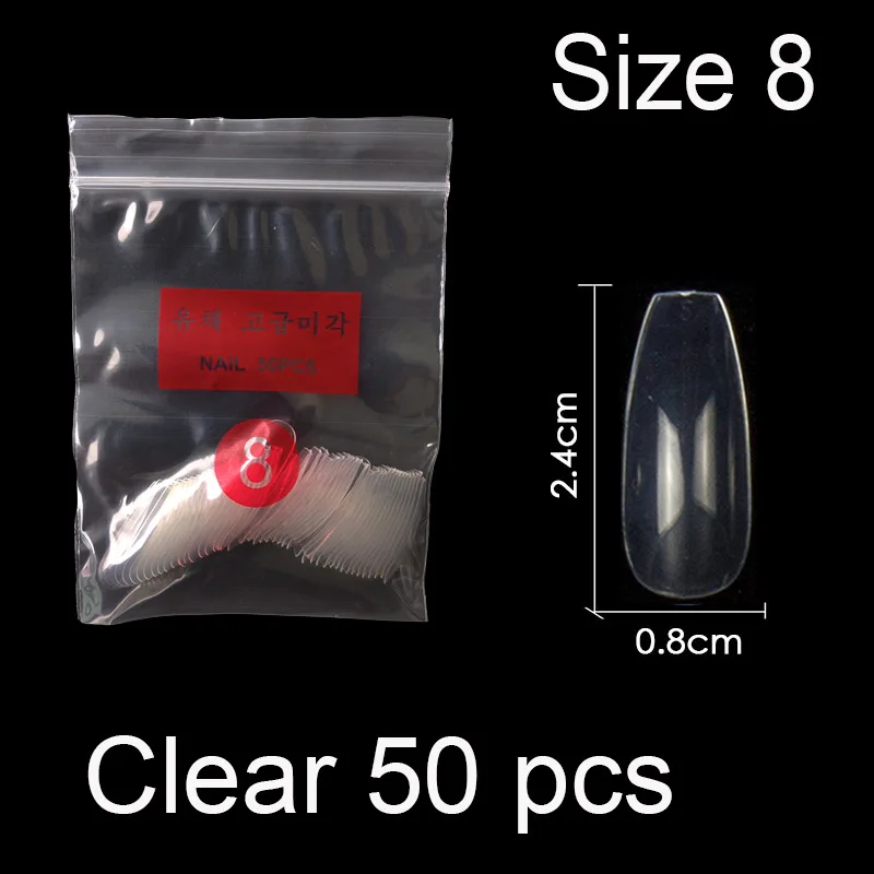 Clear Size 8 50 штук в упаковке определенного размера балерина гроб полное покрытие накладные ногти из акрила накладные ногти маникюр Размер 0 1 2 3 4 5 6 - Цвет: Clear Size 8