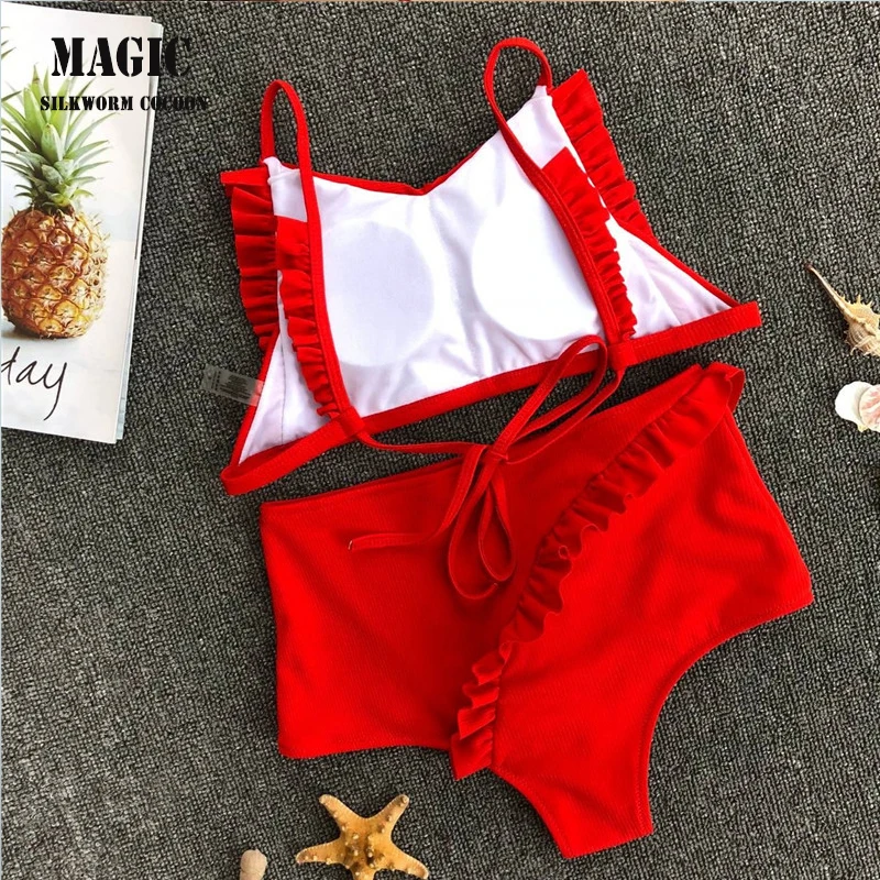 Сексуальный бикини женский купальник 2018 летний красный с вырезами пуш ап