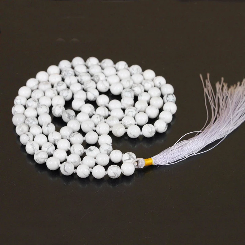 Эксклюзивное ожерелье KEJIALAI 108 из белых камней Howlite женское богемное для йоги|tassel