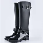 Высокие сапоги на молнии в стиле панк, Женские однотонные резиновые сапоги для дождя, Уличная обувь для женщин, 36-41, размера плюс