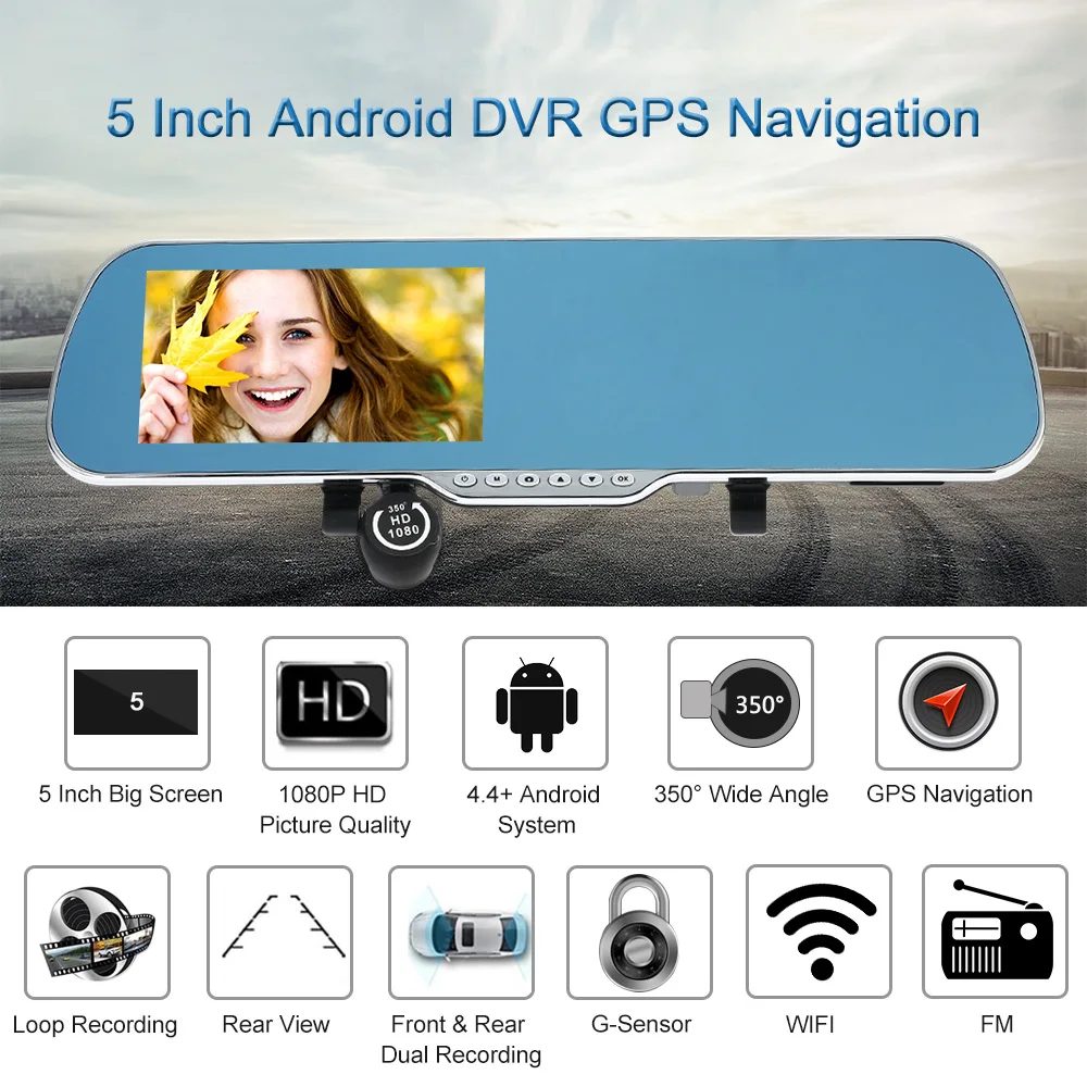 5 &quotAndroid 4 умная система GPS навигация Автомобильное зеркало заднего вида DVR с