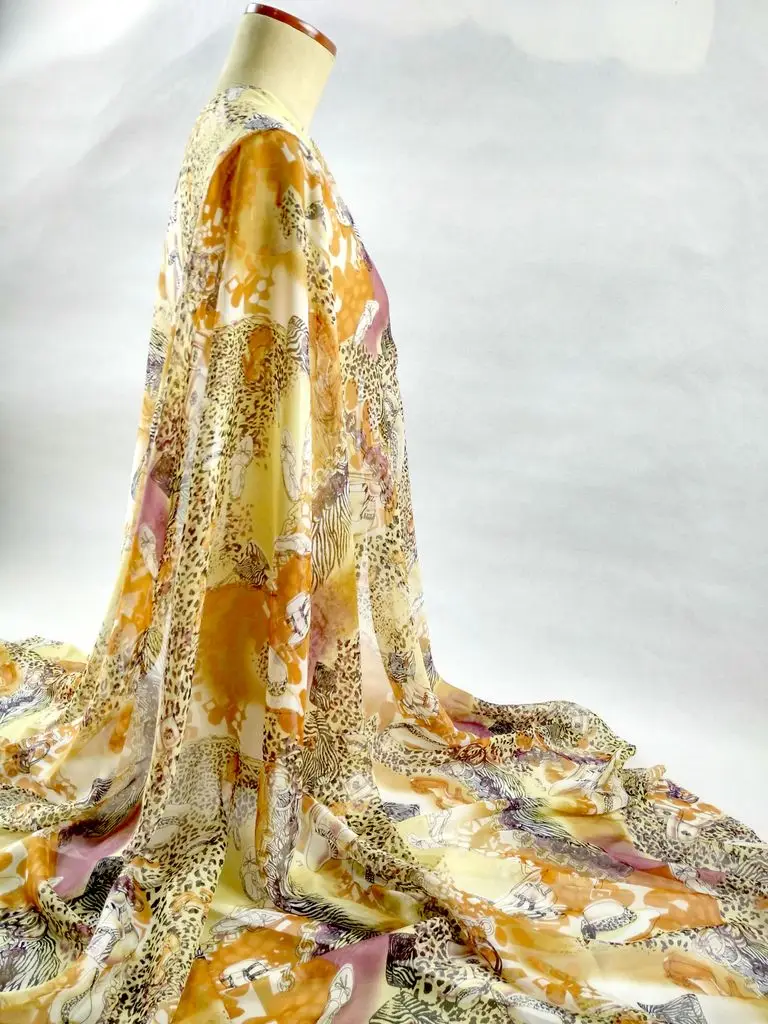 Модная шифоновая ткань 140 см шириной 8 мм желтого цвета с цветочным принтом 100%