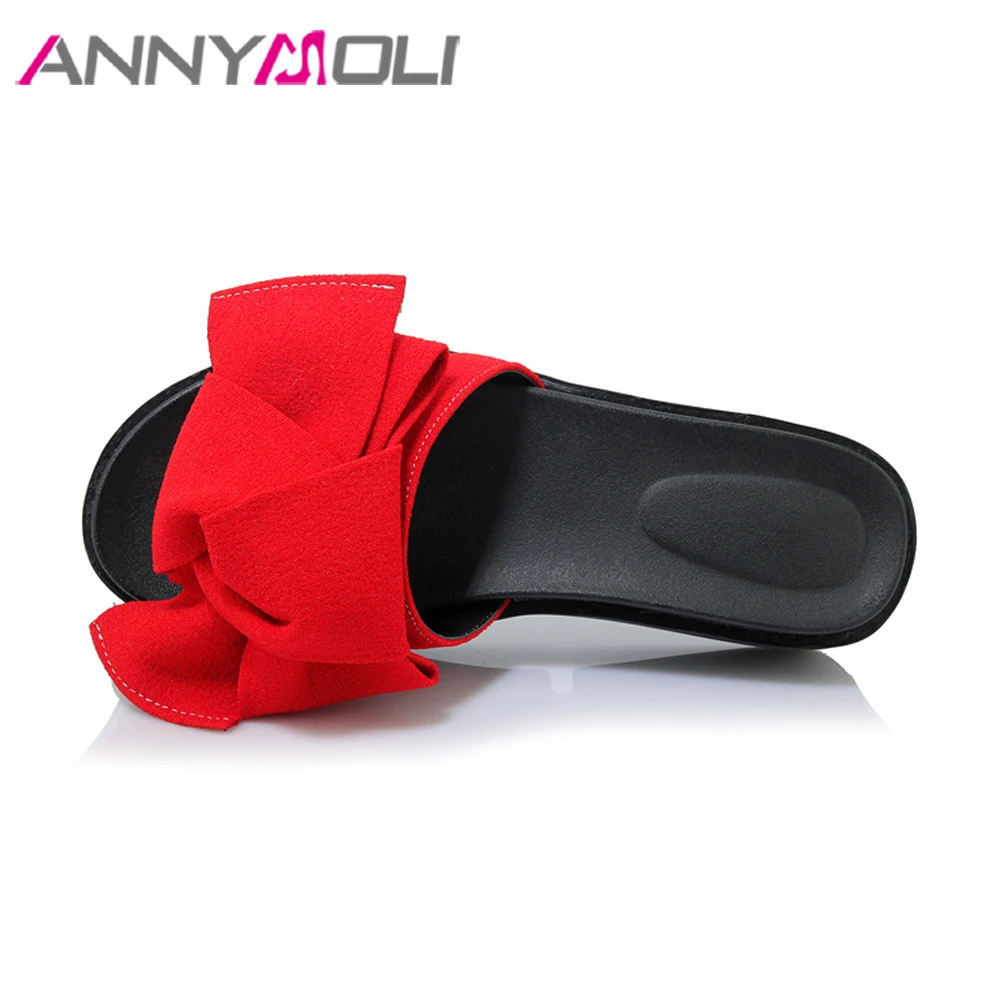 Босоножки ANNYMOLI женские на платформе цвет красный летняя модель шлепанцы с бантом