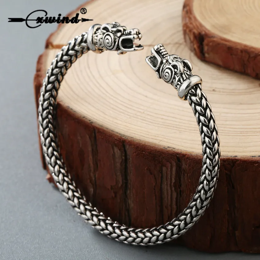 

Cxwind Retro Wolf Head Bracelet Indian Jewelry Fashion Accessories Viking Men Wristband Cuff Bracelets For Women Open Bangles