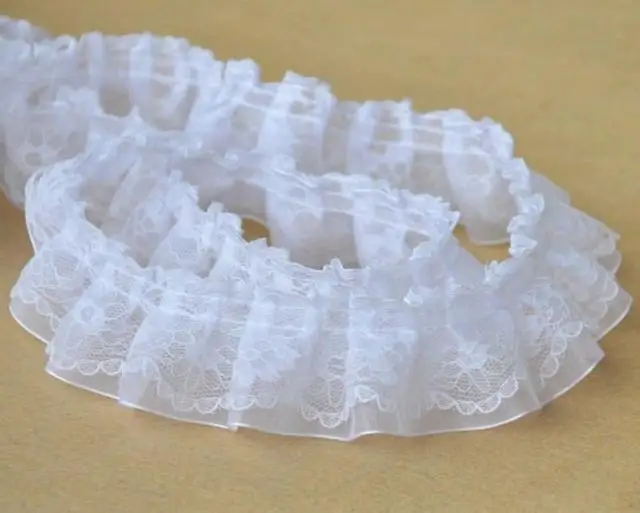 Универсальная черно-белая двухслойная плиссированная лента Орнан кружевная