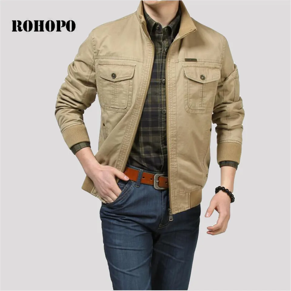 Мужская куртка в стиле милитари ROHOPO Толстая из 100% хлопка с карманами карго