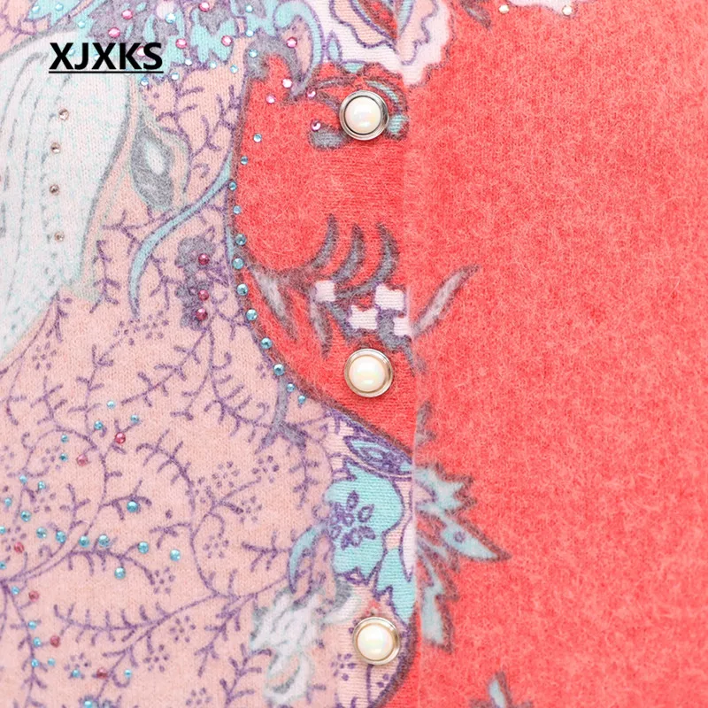 XJXKS Women's Cardigan Autumn Winter 2019 New Print Comfortable Rabbit Cashmere + High Quality Sweater Women |