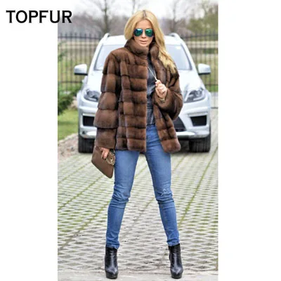 TOPFUR, Новое поступление, норковая шуба для женщин, на молнии, съемный рукав, светильник, коричневый, зимний, теплый, для женщин, натуральный мех норки - Цвет: Light Brown