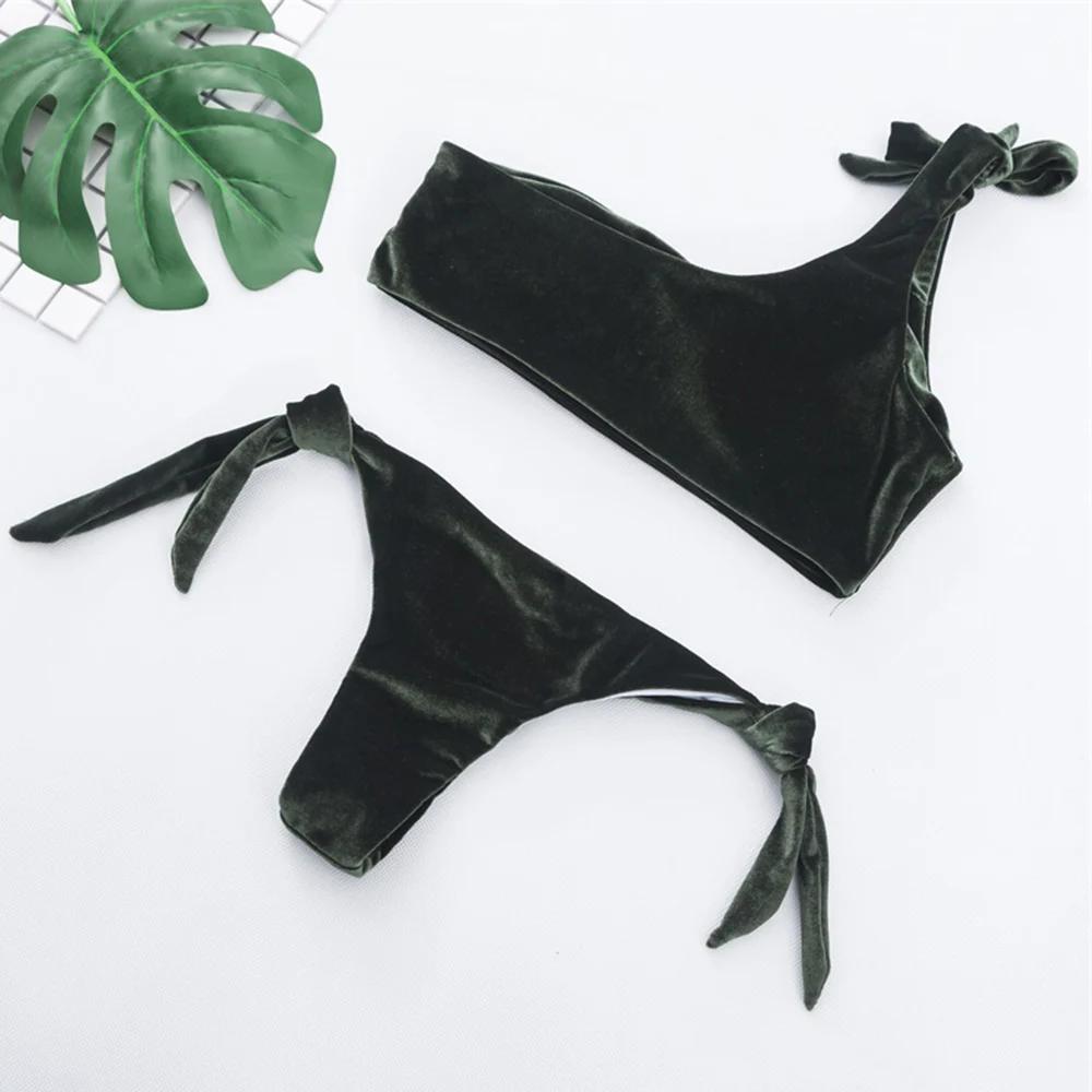 Бархатный купальник на одно плечо комплект бикини Бразильский купальный костюм