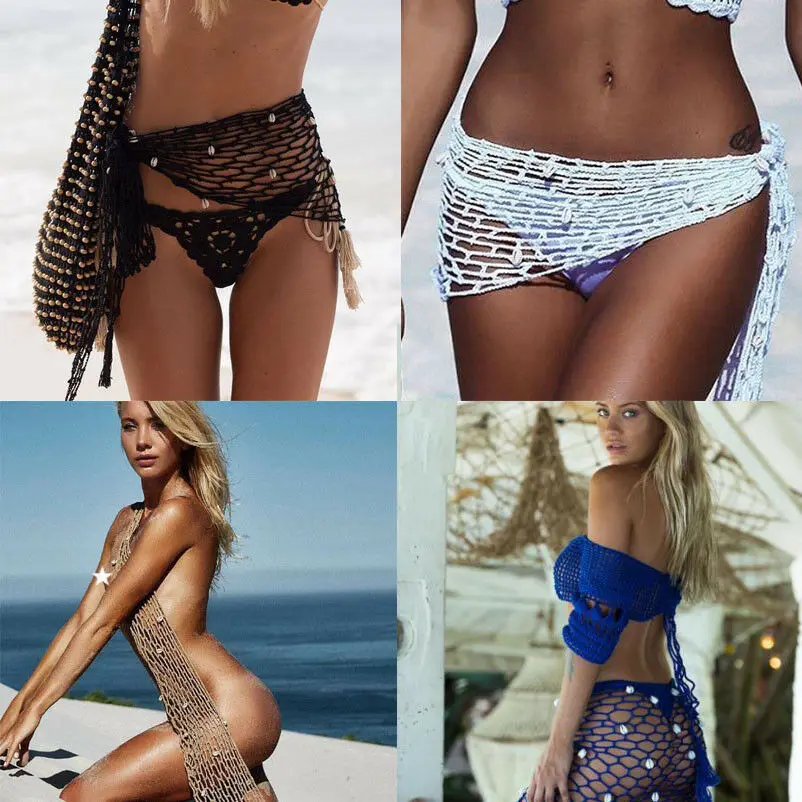 Новинка 2019 женские вязаные сетчатые накидки для бикини Пляжное Сетчатое
