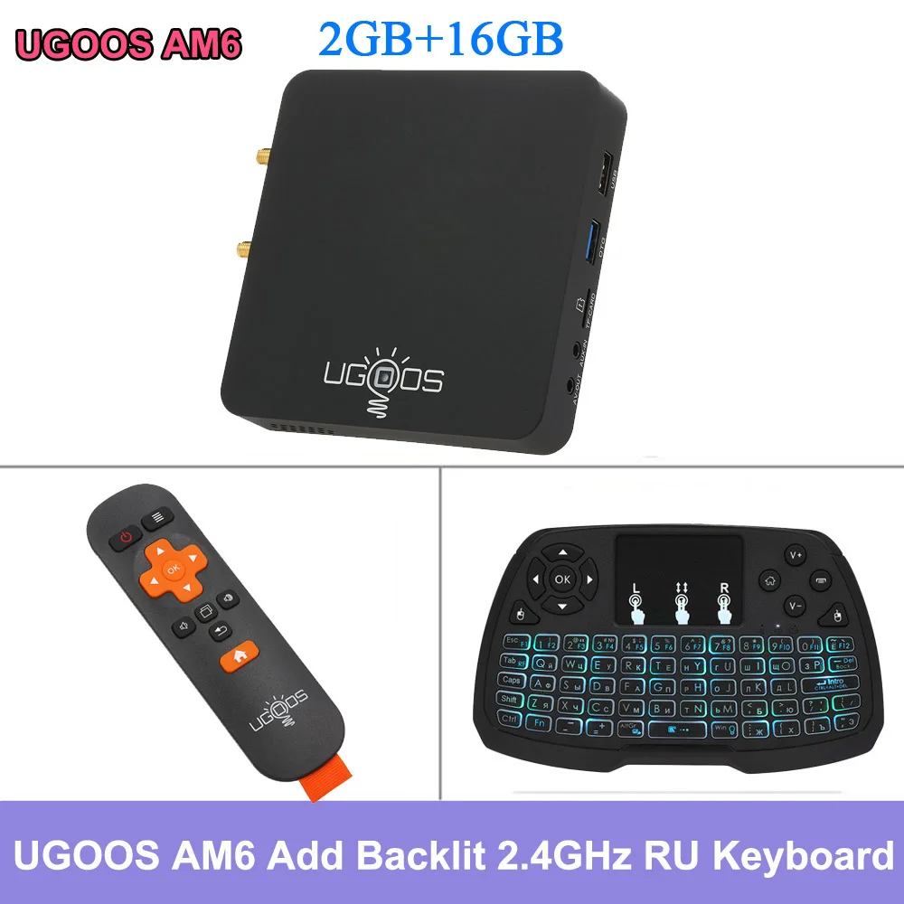 2G Add RU-Keyboard ТВ-бокс UGOOS AM3/AM6 Android 9,0 2 GB/16 GB 2,4G& 5G WiFi телеприставка Amlogic S922X 1000M LAN BT 5,0 4K HD Smart медиаплеер - Цвет: 2G Add RU-Keyboard