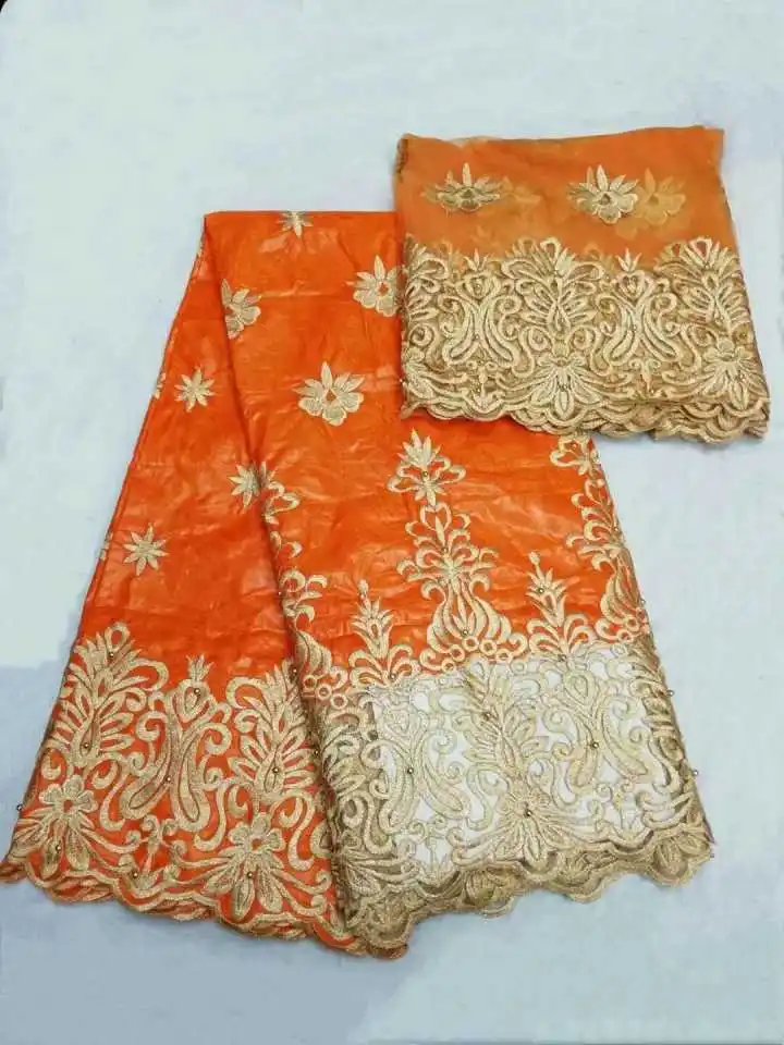 

2018 New Design African Bazin Riche Getzner Fabric with Embroidery Lace For Dress African Lace Fabric KY05