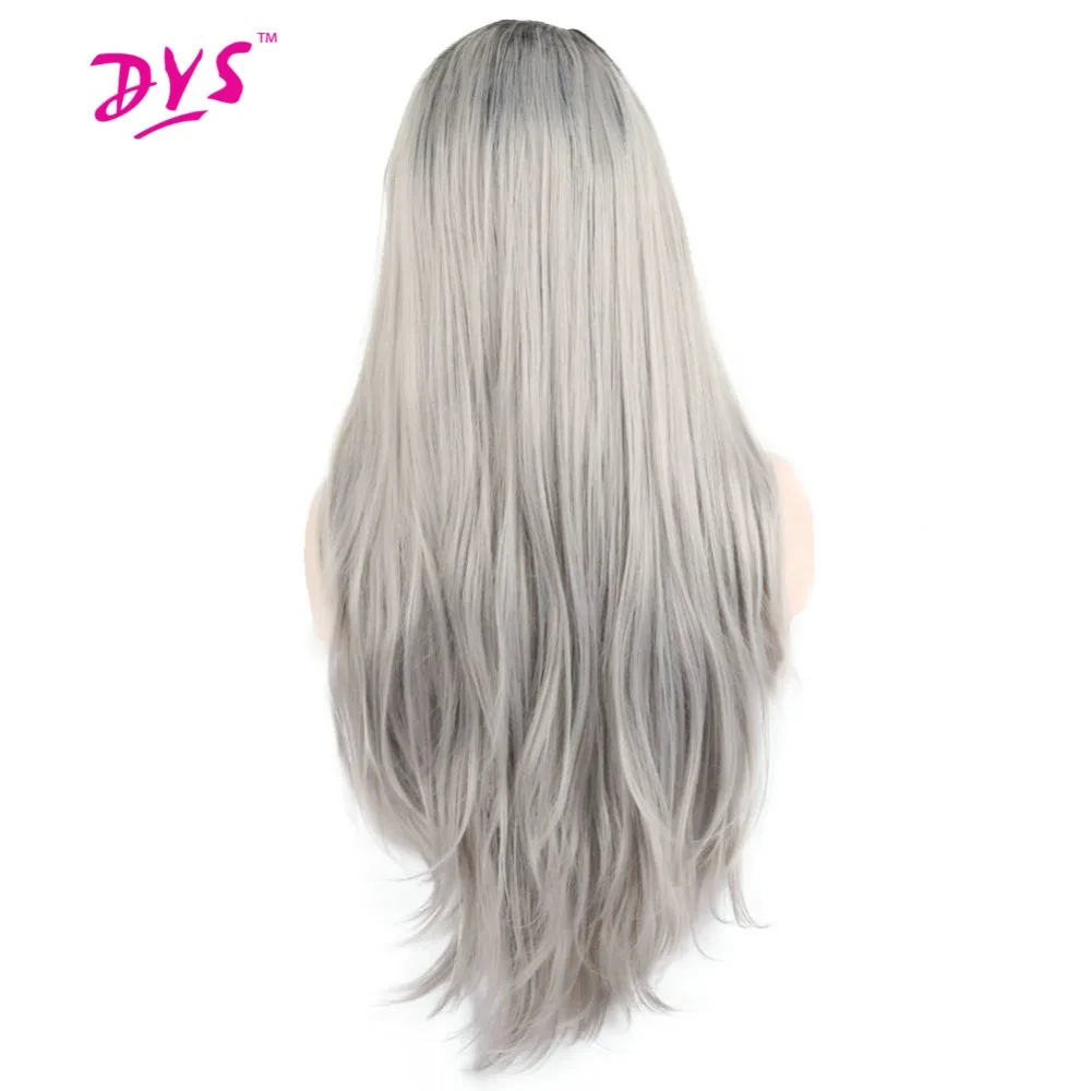 Deyngs 18-30 дюймов длинные прямые кружевные передние парики Омбре серый цвет черный корень синтетические волосы для черных женщин с натуральной линией волос