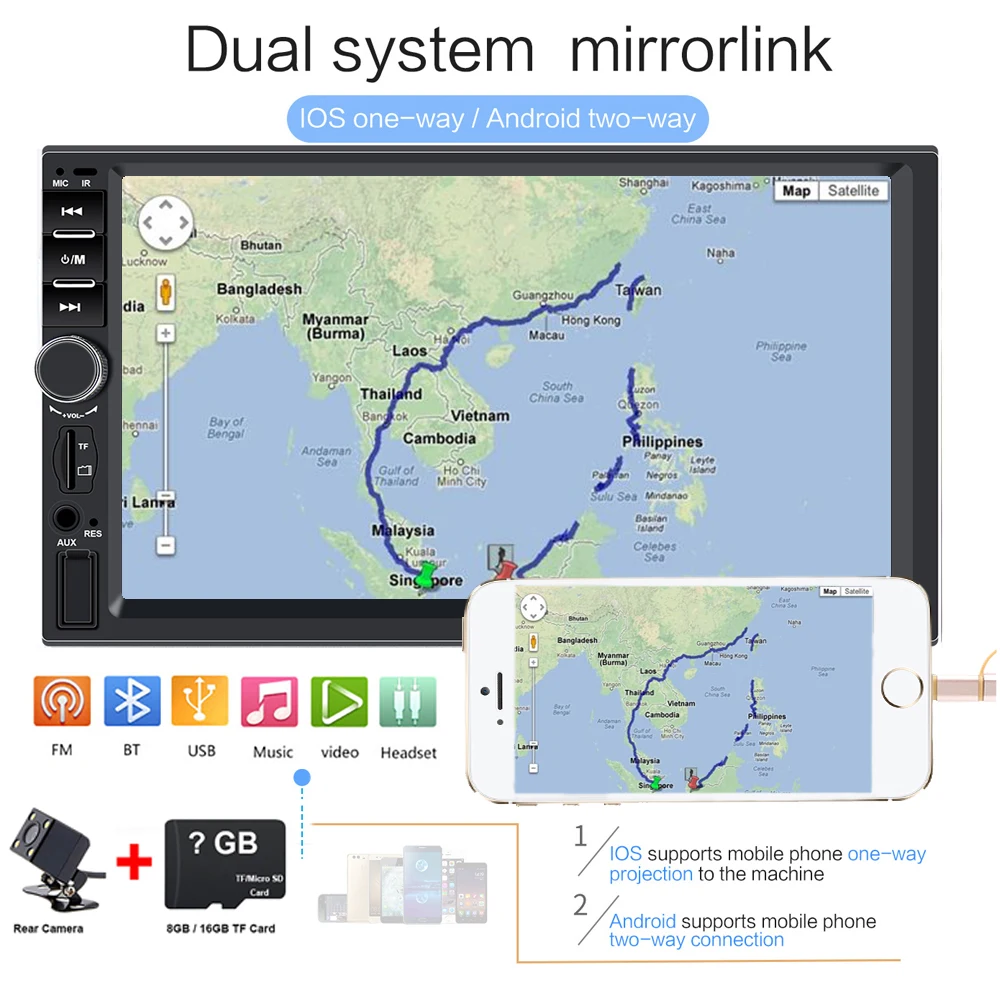 2 Din 7 &quotсенсорный экран Авторадио Carplay центральный мультимедийный MP5 плеер с