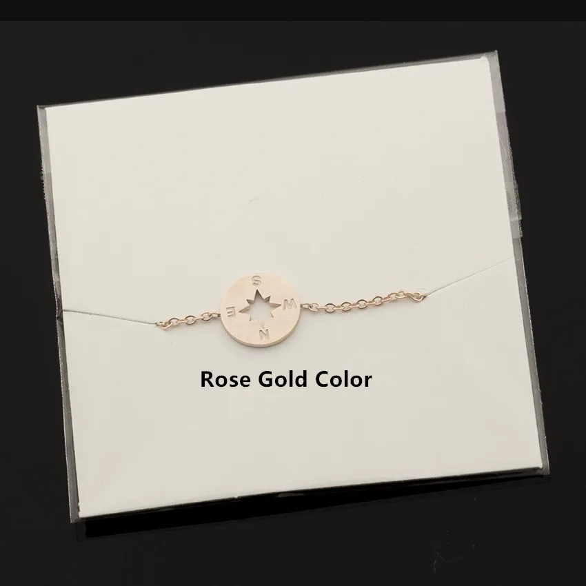 V Attract Vintage Compass Charm Bracelet Gold Silver Stainless Steel Chain Simple Geometric Round Pulseira Women Men Jewelry
