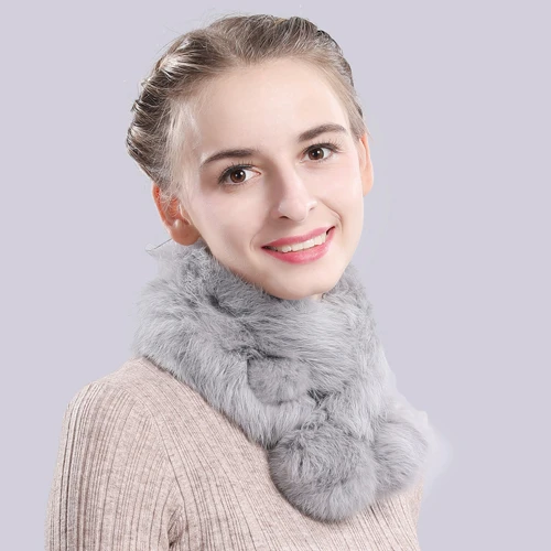 light grey Новинка, шарф из натурального кроличьего меха, женский шарф из натурального кроличьего меха, Модный женский вязаный теплый шарф из натурального кроличьего меха - Цвет: light grey