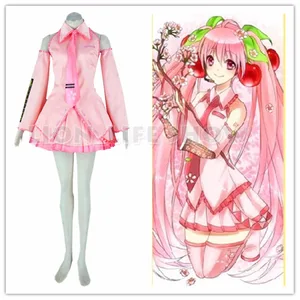 Сакура Мику косплей розовый костюм Анимация одежда красное платье юбка галстук рукава Бесплатная доставка