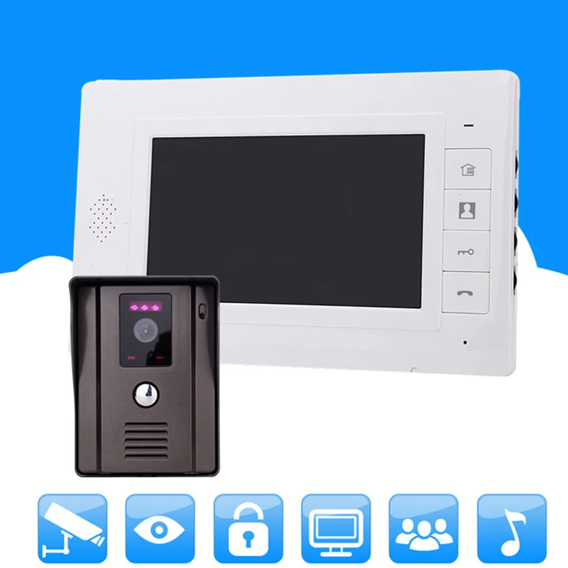 7inch Tft Lcd Screen Video Door Phone Video Intercome Doorbell Night-Vision Cmos Outdoor Security Camera Home Security