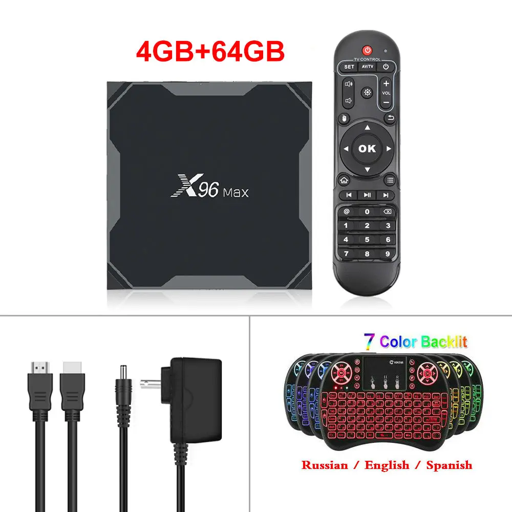 Android 9,0 ТВ приставка X96 Max Amlogic S905x3 8K смарт медиаплеер 4 Гб ОЗУ 64 Гб ПЗУ X96Max телеприставка 2G16G четырехъядерный 2,4G и 5G Wifi - Цвет: 4G64G Backlit i8