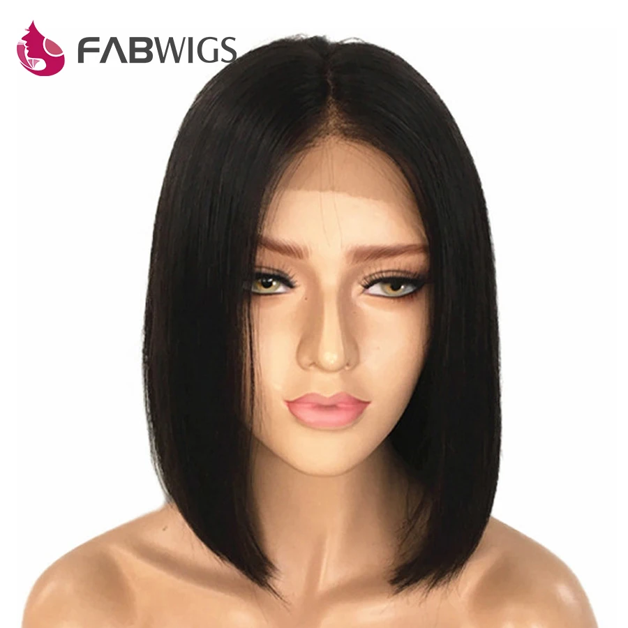 Fabwigs Short Lace Front Human Hair Wigs with Baby Brazilian Straight Bob For Black Women Remy Wig | Шиньоны и парики