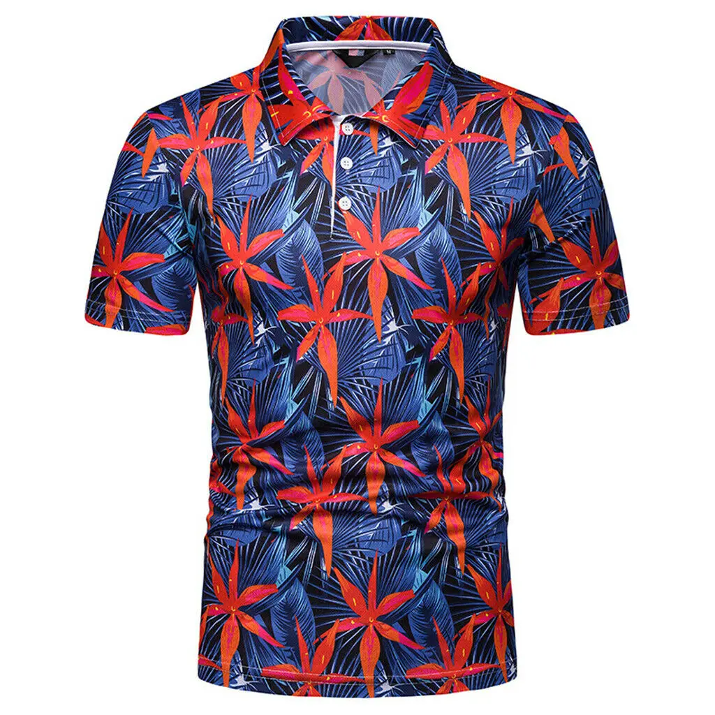 Мужская Гавайская футболка с цветочным принтом повседневная Пляжная коротким