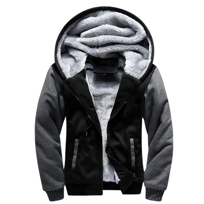 black W02 Зимние мужские куртки, Флисовая теплая Толстая парка с капюшоном, бархатные ветрозащитные пальто, кардиган, толстовки с капюшоном на молнии, мужская куртка с капюшоном - Цвет: black W02