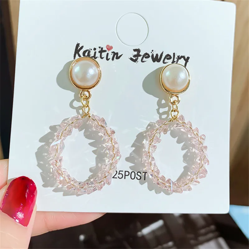 FYUAN модные круглые геометрические Висячие серьги для женщин Bijoux Розовый Белый