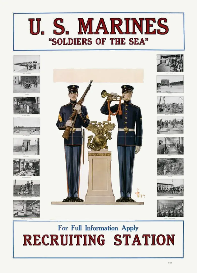 Винтаж 1910s США WW1 Радуга плакат свяжитесь с нами. Морские набирающие станции