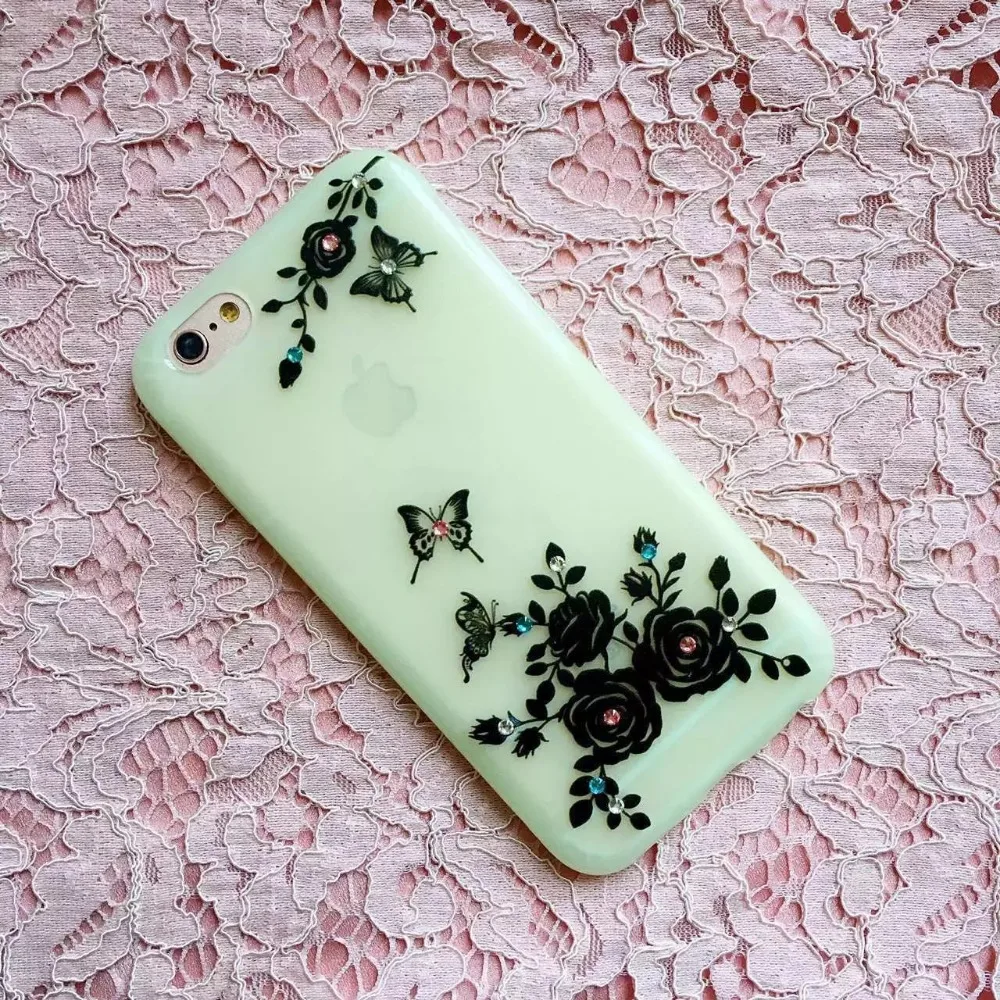 Алмаз Световой Чехол Для iphone 6/6 S Мягкие TPU Печать девчушки Крышка Бабочки Цветок