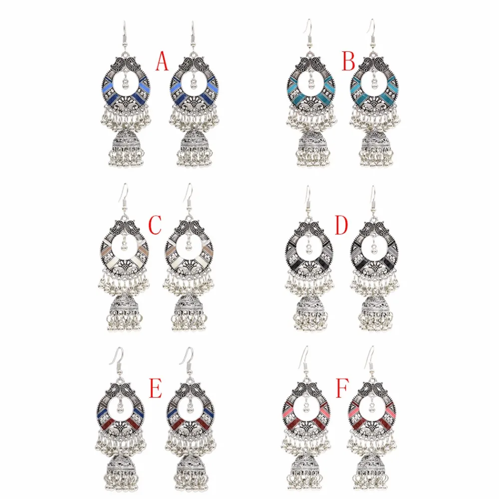 Женские винтажные серьги с бусинами Jhumka Серьги-кисточки серебряного цвета в