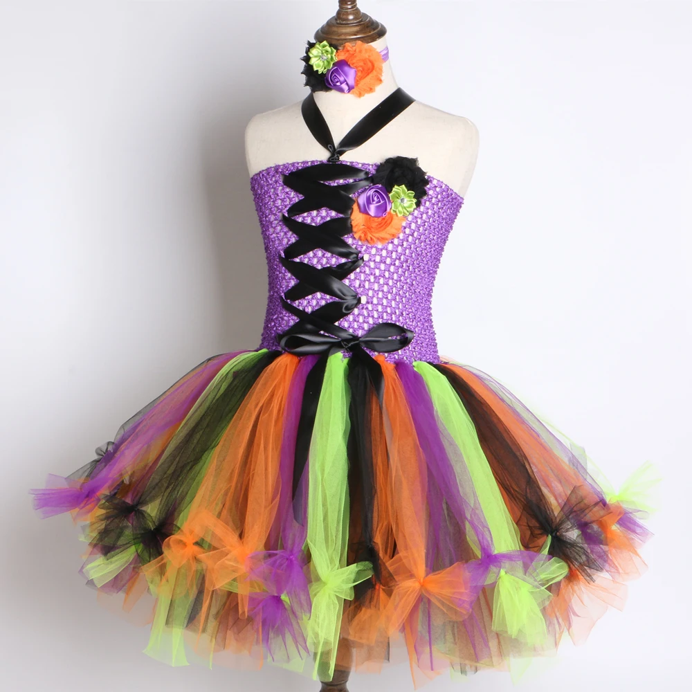 Witch Tutu Dress Halloween Costumes for Kids Girls Carnival Party Rainbow Cosplay Sorceress Clothes | Детская одежда и обувь