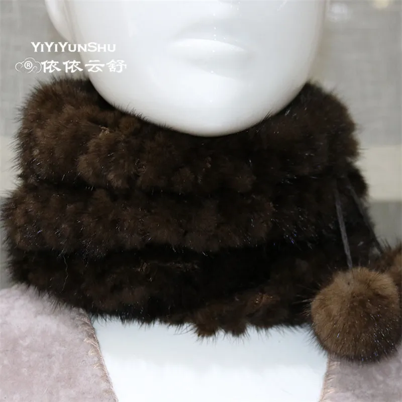 Женская шапка с норковым мехом YIYIYUNSHU теплая зимняя на шнурке воротником из