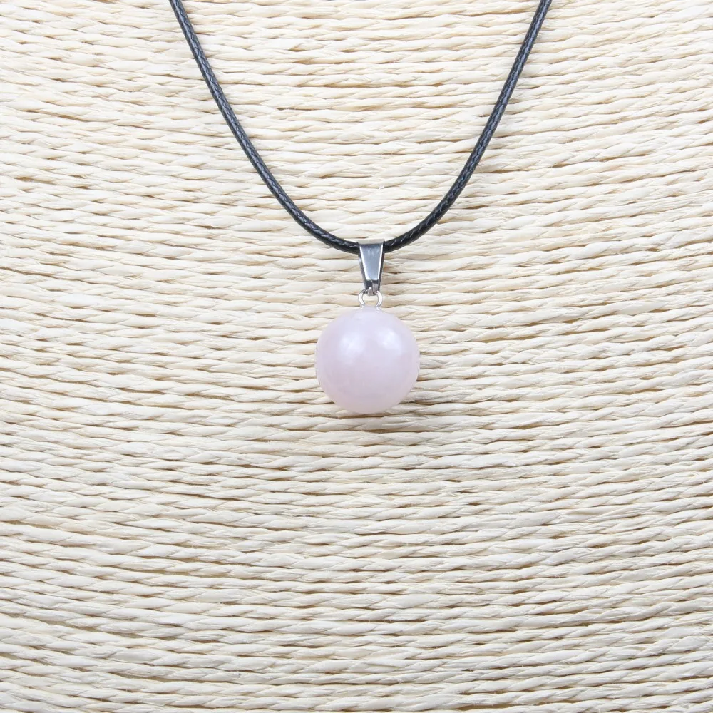 

Wholesale natural stone necklace round shape rose quartze/agated pendant necklace for women