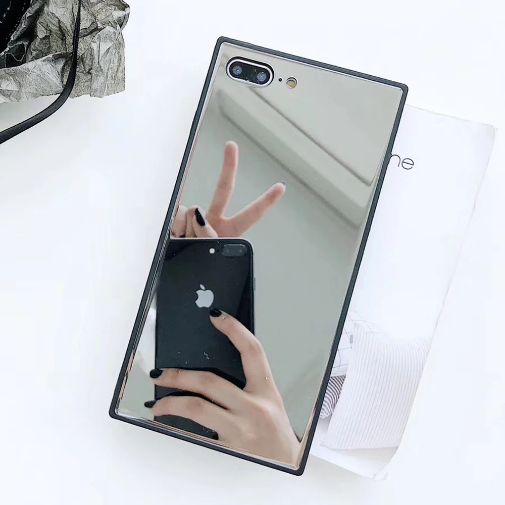 Девушка макияж зеркало квадратный чехол для телефона для iPhone 11 Pro Max XR XS Max 7 8 6S Plus чехол мягкий TPU Сторона+ PC полный корпус чехол для телефона