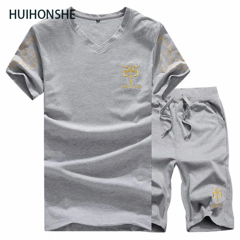 HUIHONSHE Мужской комплект из 2 предметов летняя спортивная футболка с короткими