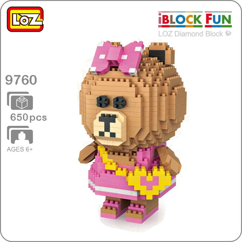 LOZ 9760 Line Town бурый медведь сестра Choco животных 3D модель DIY Nano блоки кирпичи сборки