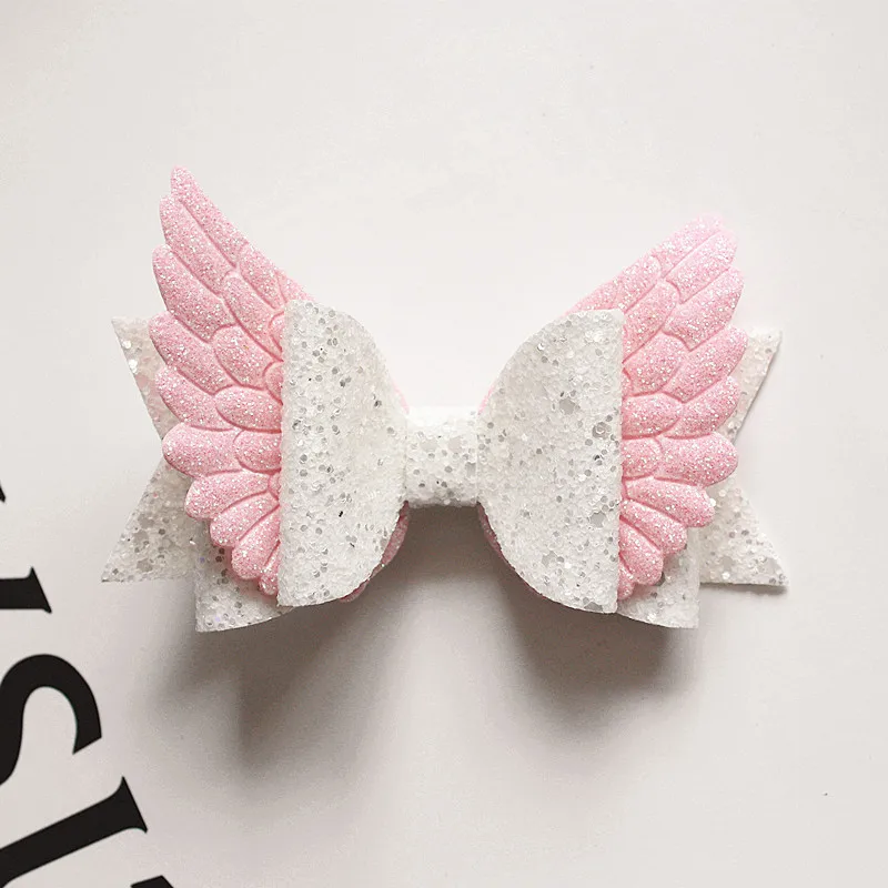 

New Resale 1PC Bow Hair Glitter Big Size 10.5cm Angle Wing Hairpin PU Leather Hairpin Modish Girls Prince Hair Clip Bowknot Clip