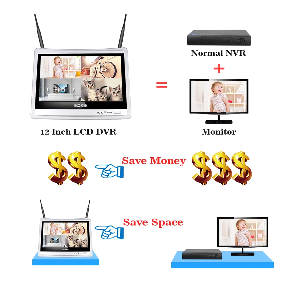Hiseeu 4CH 1080P беспроводные NVR наборы 12 дюймовый ЖК дисплей HD наружная безопасность 2MP